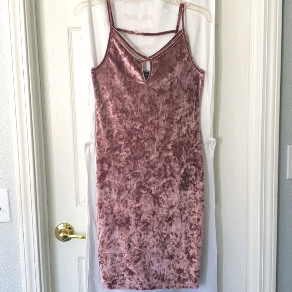 Pink stretch velvet mini dress